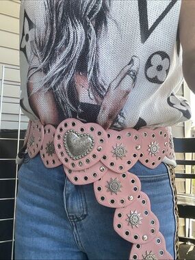 Pink Heart Link Statement Belt with Silver Accents